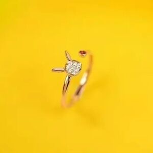 585 Rose Gold Over Sterling Silver Pokemon Pikachu Wrap Around Ruby Open Ring